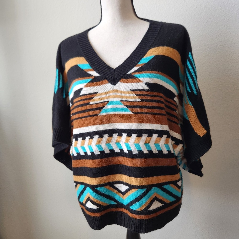 Wrangler Retro Aztec Poncho Sweater‎ Southwest Western Oversized Small Medium